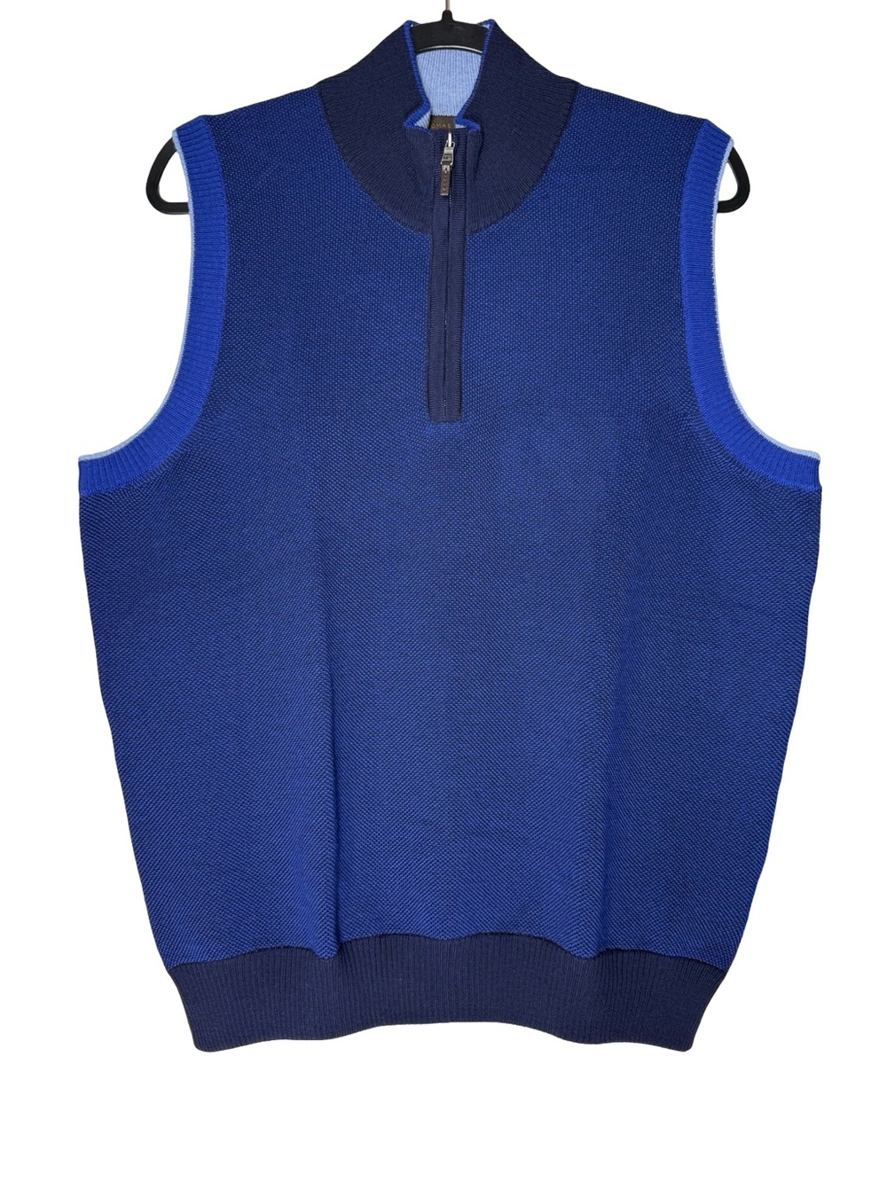Thomas Dean Sweater Vest Medium Zegna Wool 1/4 Zip Blue Italy Golf Luxury Knit